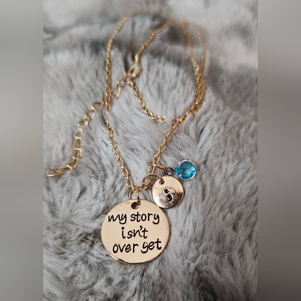 Motivational Semicolon Necklace with Birthstone Charm - Keep Going